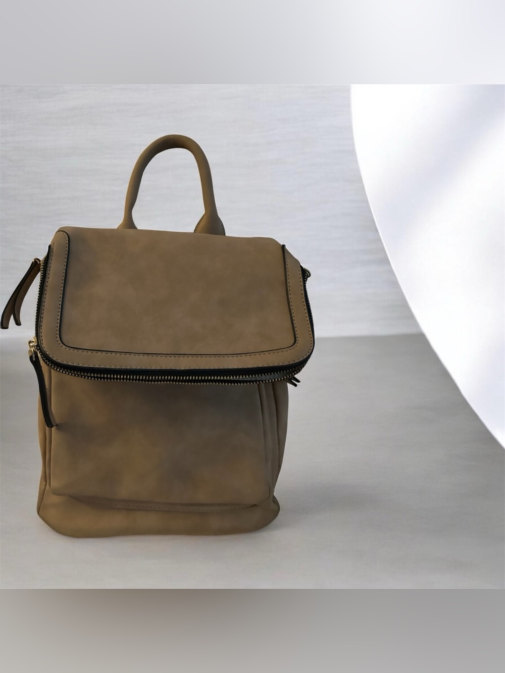 Taupe Women's faux soft suede Leather-Look Top-Handle Backpack